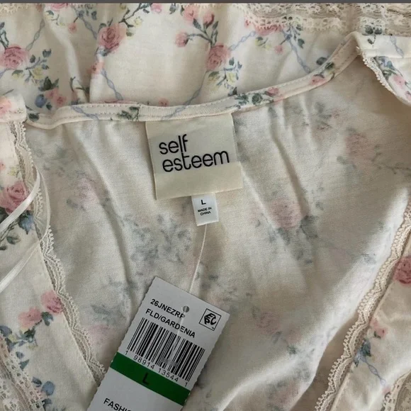 Self Esteem Floral V-Neck Blouse - Cream and Pink - Picture 5 of 6
